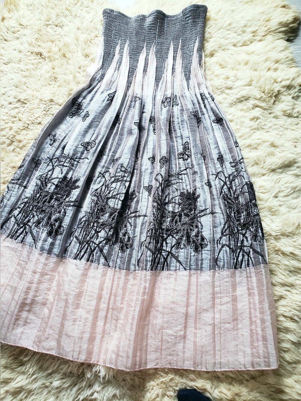 Lapis Smocked Convertible Dress Maxi Gypsy Skirt Butterfly Whimsigoth OS